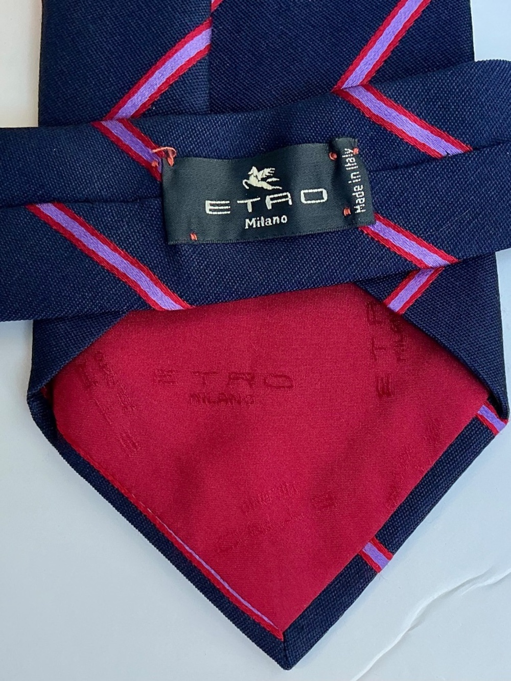 ETRO Milano classy navy , red striped wool & silk tie made in Italy 🇮🇹